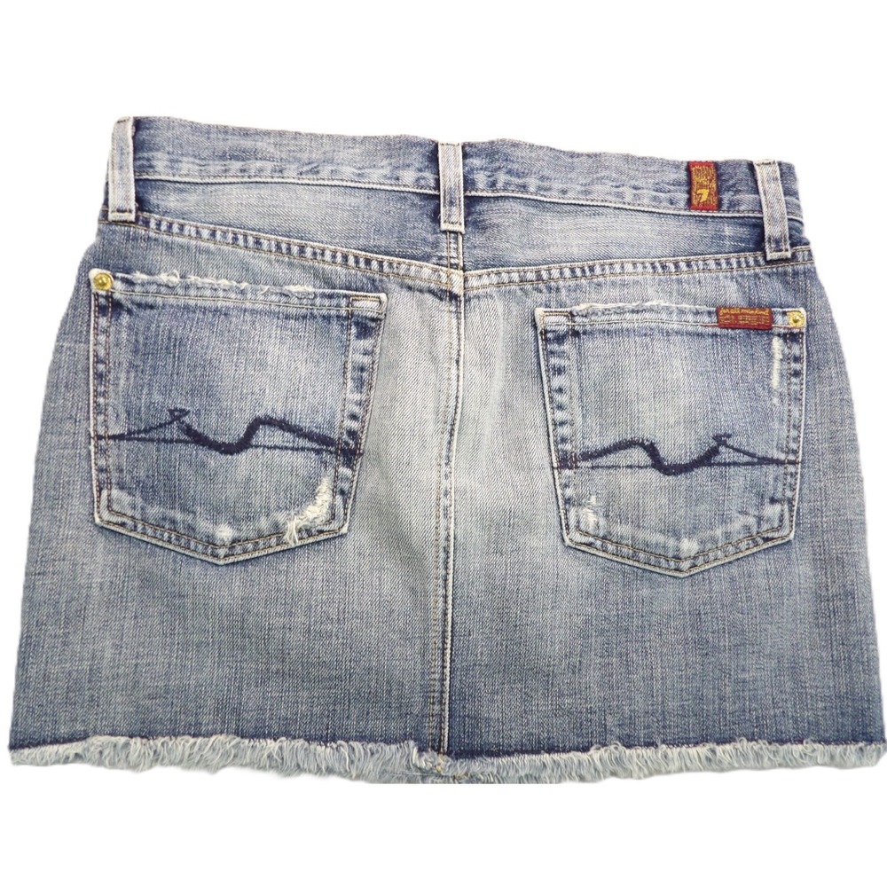 7 For All Mankind Bootcut Mini Denim Skirt Cotton Women 27in Blue Frayed Y2K USA